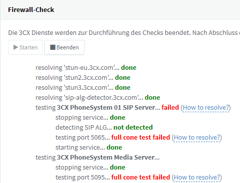 fehlerhafter 3CX Firewall-Check bei Port 5060 (5065) und 5090 (5095)
