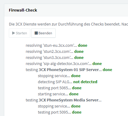 erfolgreicher 3CX Firewall-Check bei Port 5060 (5065) und 5090 (5095)